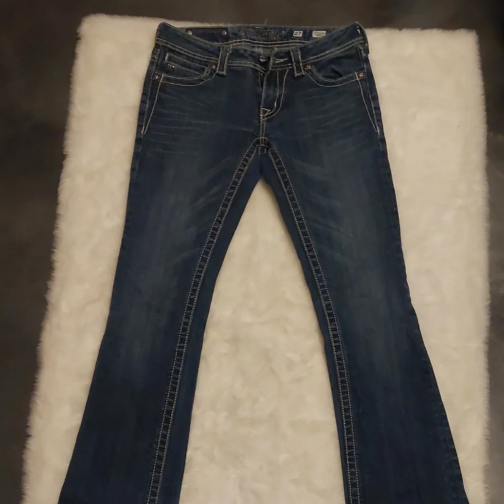 Miss Me Blue Boot Cut Jeans with Fleur-de-Lis Embroidery - Picture 8 of 9